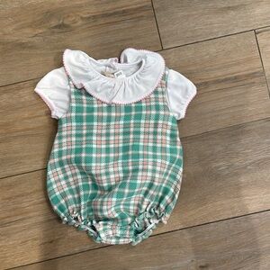 Beaufort Bonnet Green and Pink Plaid Baby Romper SZ 12/18 mos